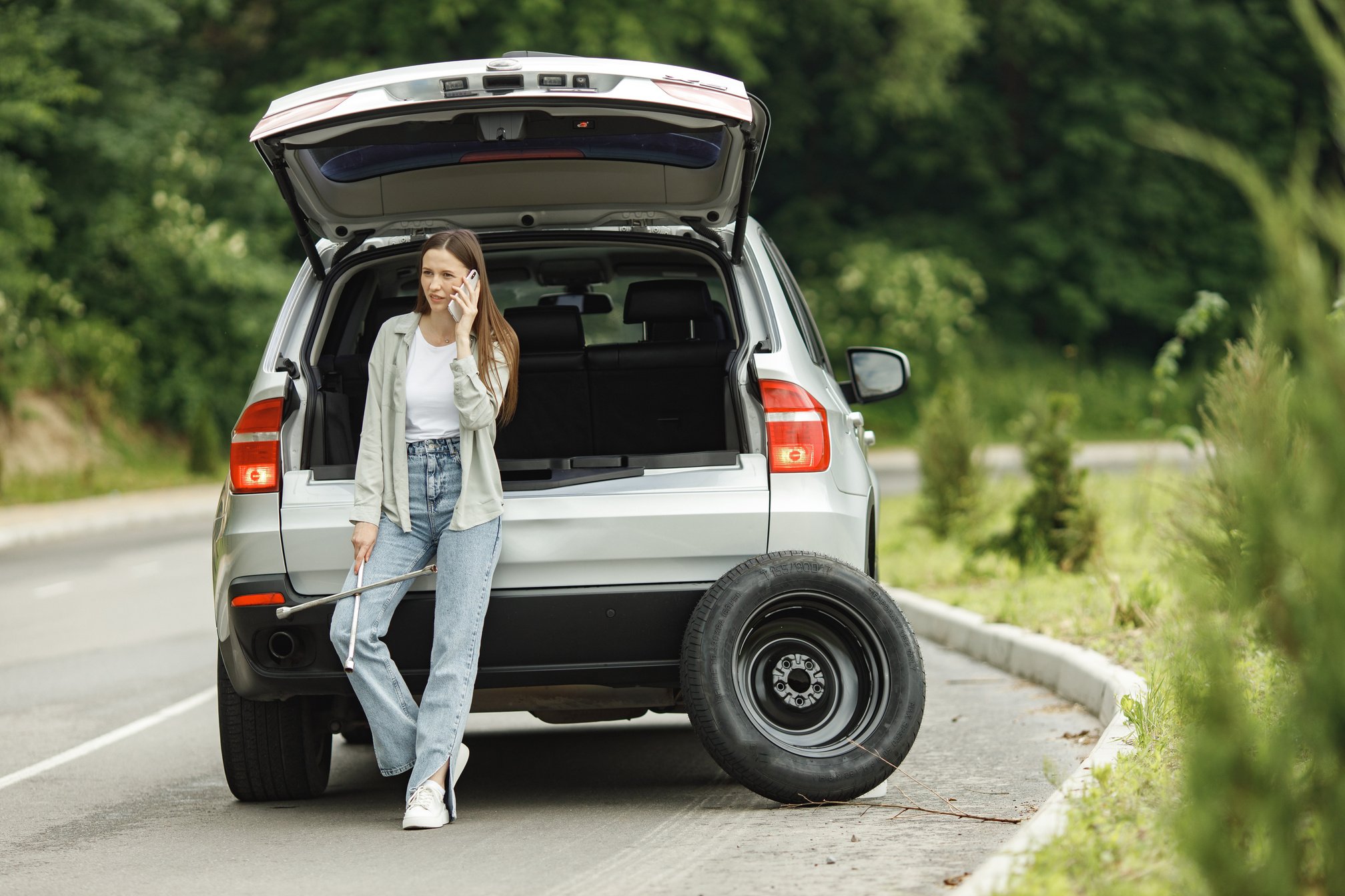 Woman Calling for Roadside Assistance